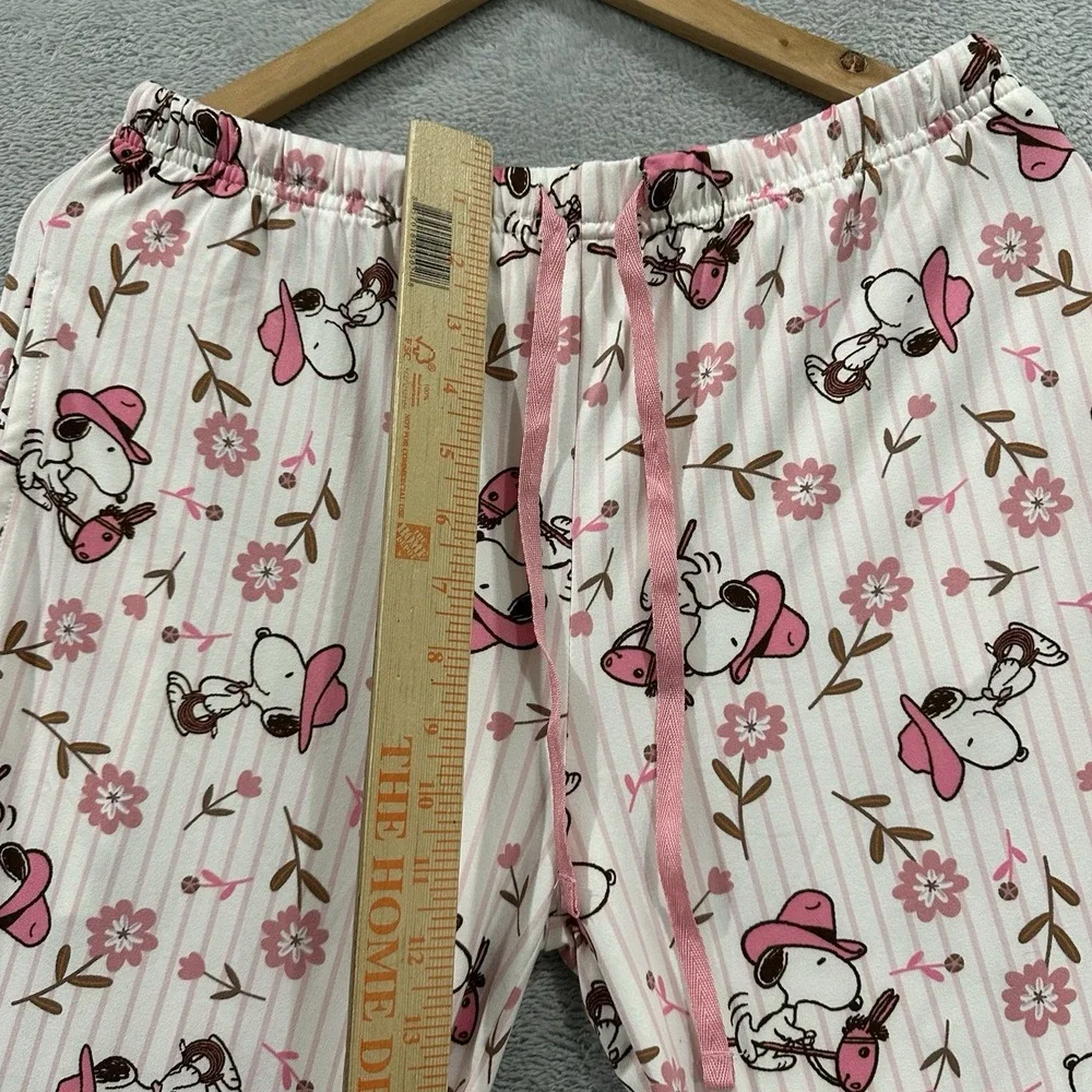 Peanuts Snoopy Pajama Pants Women Medium Lounge Sleepwear Drawstring Floral Pink